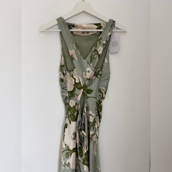 Reformation NWT 2 Anaiis Silk Maxi Dress Open Back Tarragon Green Floral - Picture 8 of 12